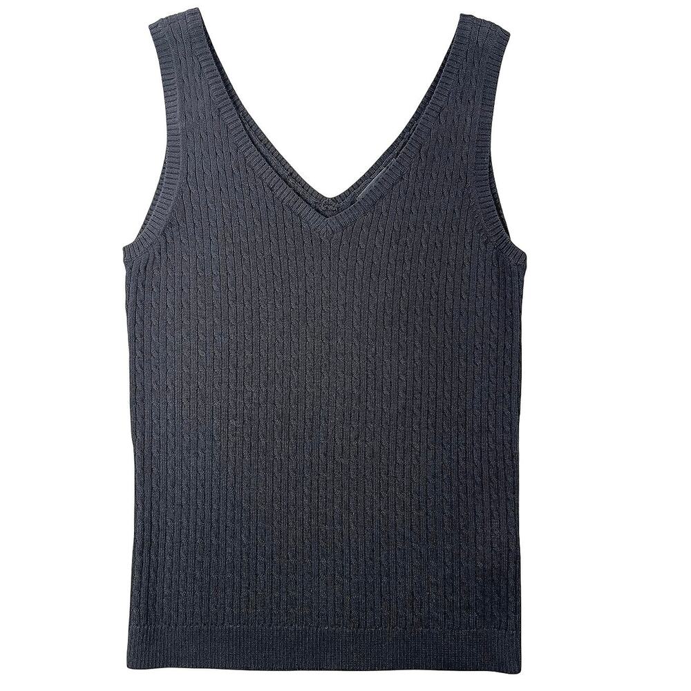 NWT Jeanne Pierre Cable Knit Sweater Vest Black Minimalist - L